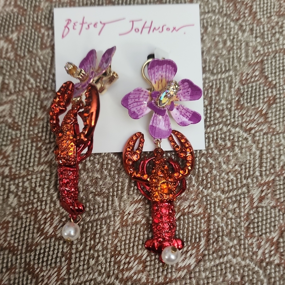 Betsey Johnson Mermaid Jewels Lobster Crystal Orchid Earrings